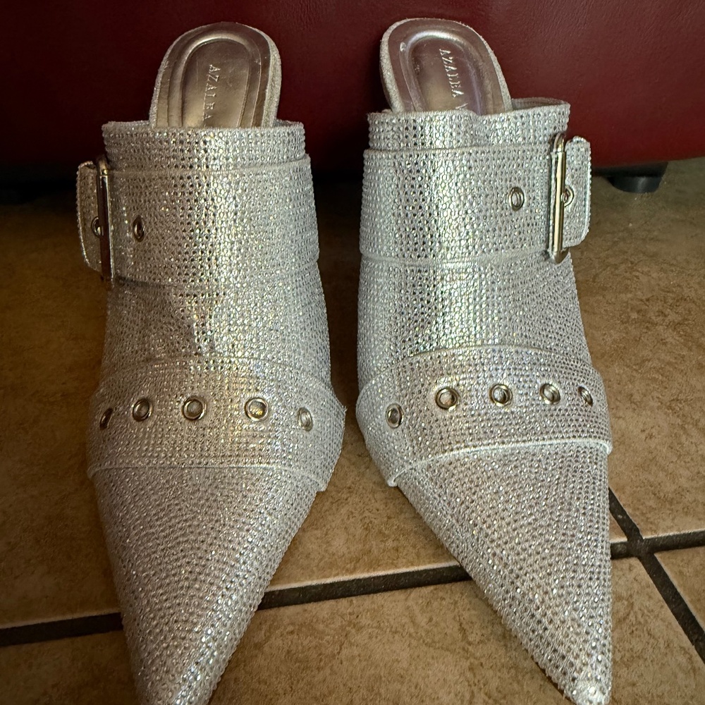 Azalea Wang Sayge Silver Metallic Rhinestone Stiletto Heels Size10 Orig. $159